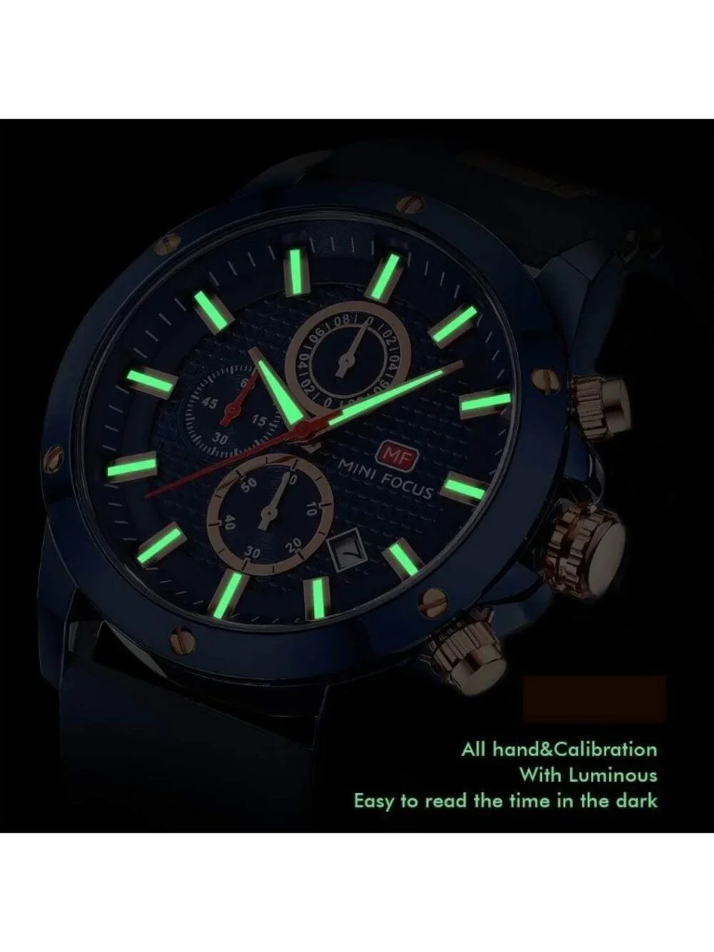 Men Rose Gold And Blue Analog Quartz Waterproof Chronograph Stylish Casual Watch